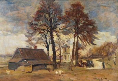 Pejzaż wiejski z kapliczką, 1923