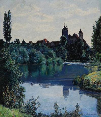 Pejzaż nadwodny z miastem w tle