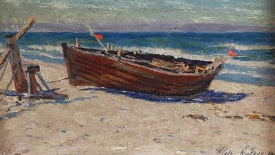 Łódź rybacka na brzegu, 1929