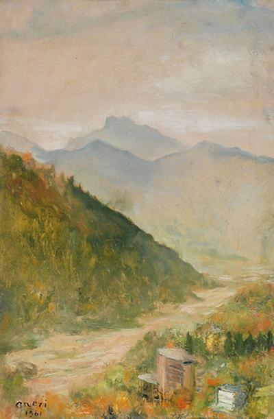 Pejzaż górski z rzeką, 1961