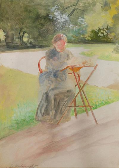 Bronisława Malczewska - siostra artysty - w ogrodzie w Lusławicach