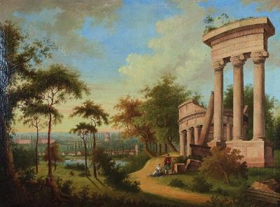 Pejzaż z klasycystycznymi ruinami i sztafażem, ok. 1820