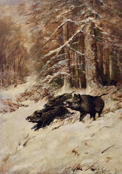 Dziki w lesie, 1891