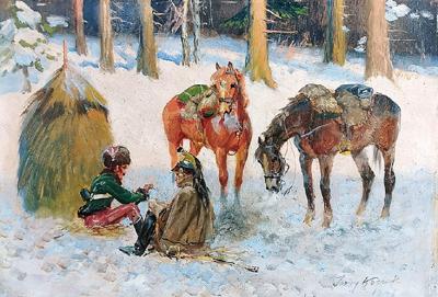 Odpoczynek żołnierzy przy ognisku, 1947