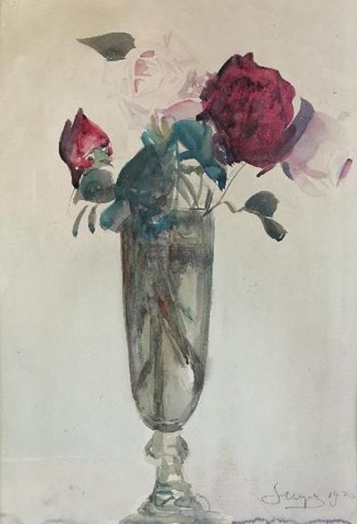 Róże w szklanym wazonie, 1920