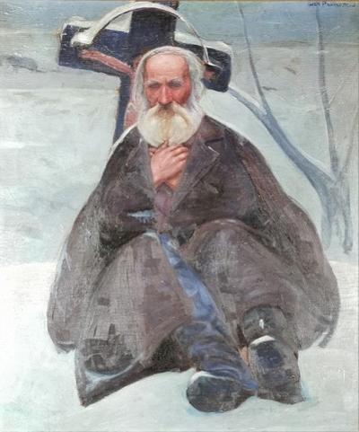 Starzec pod przydrożnym krzyżem, ok.1908