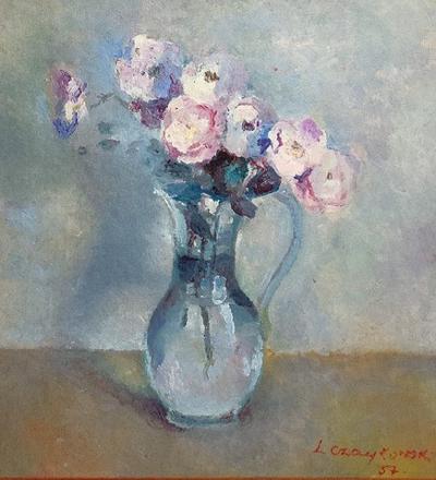 Anemony w szklanym wazonie, 1957