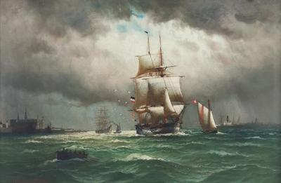 Statek wpływający do portu w Helsingor, 1907