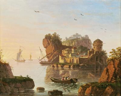 Pejzaż nadmorski fantastyczny z rybakami, ok. 1810