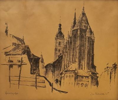 Widok na kościół Mariacki w Krakowie, 1935