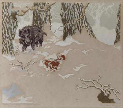 Puszcza Białowieska - Polowanie na dzika, 1931
