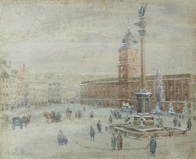Plac Zamkowy w Warszawie w zimowy dzień, 1927