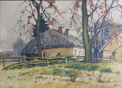 Pejzaż z wiejską chatą, 1944
