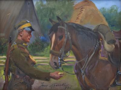 Ułan karmiący konia, 1936