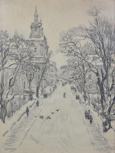 Widok na ulicę i kościół św. Anny w Krakowie, 1941