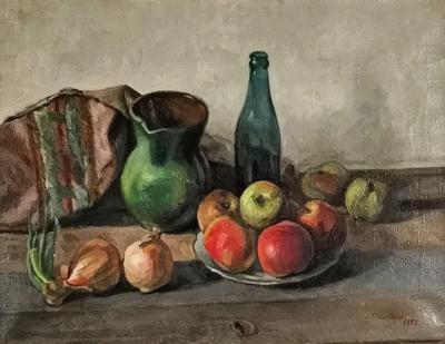 Martwa natura z butelką i owocami, 1955