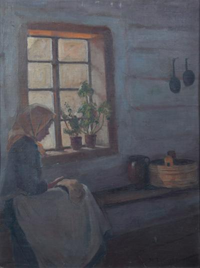 Kobieta w wiejskiej chacie, ok. 1910