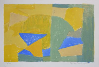Composition jaune, verte, bleue et rouge