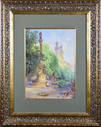 Pejzaż z Kolumną Maryjną i cysterskim zespołem klasztornym w Lubiążu, 1884