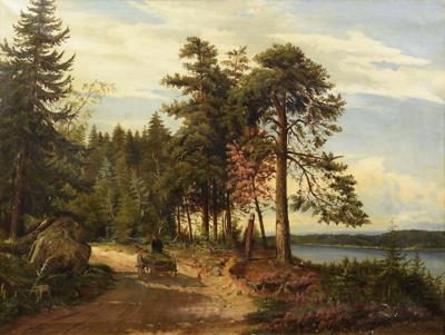 Pejzaż ze sztafażem (z wozem), 1869?
