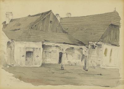 Widok na architekturę drewnianą, ok. 1875