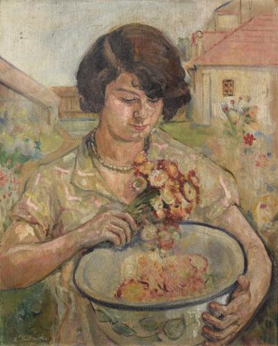Portret kobiety z polnymi kwiatami