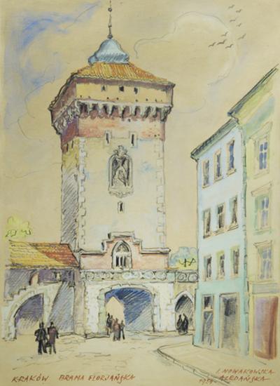 Widok na Bramę Floriańską w Krakowie, 1959