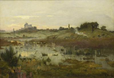 Pejzaż z zabudowaniami w tle, 1916