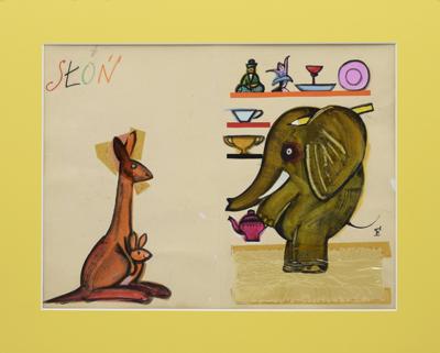 Kangur i słoń -  projekt ilustracji, lata 60. XX w.