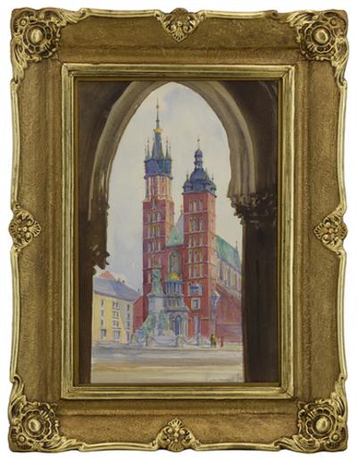 Widok na kościół Mariacki w Krakowie, 1963