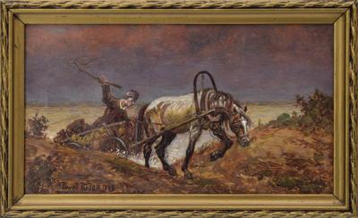 Koń w zaprzęgu i woźnica, 1923
