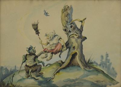 Baba z miotłą na drzewie i diabeł, 1944