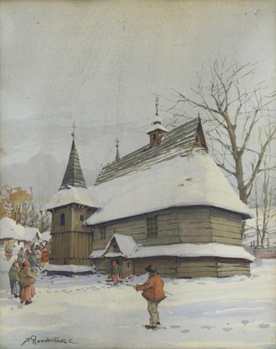 Drewniany kościółek zimą