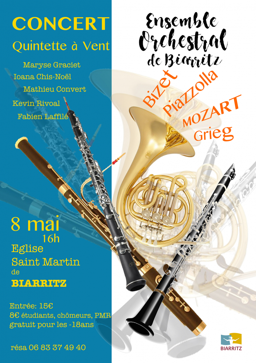 Biarritz : concert du quintette à vents de l’Ensemble Orchestral