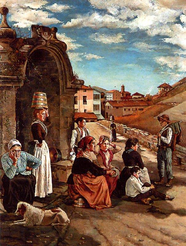 « La Fuente dei Bar » (1885) premier tableau à l'huile de Zuloaga