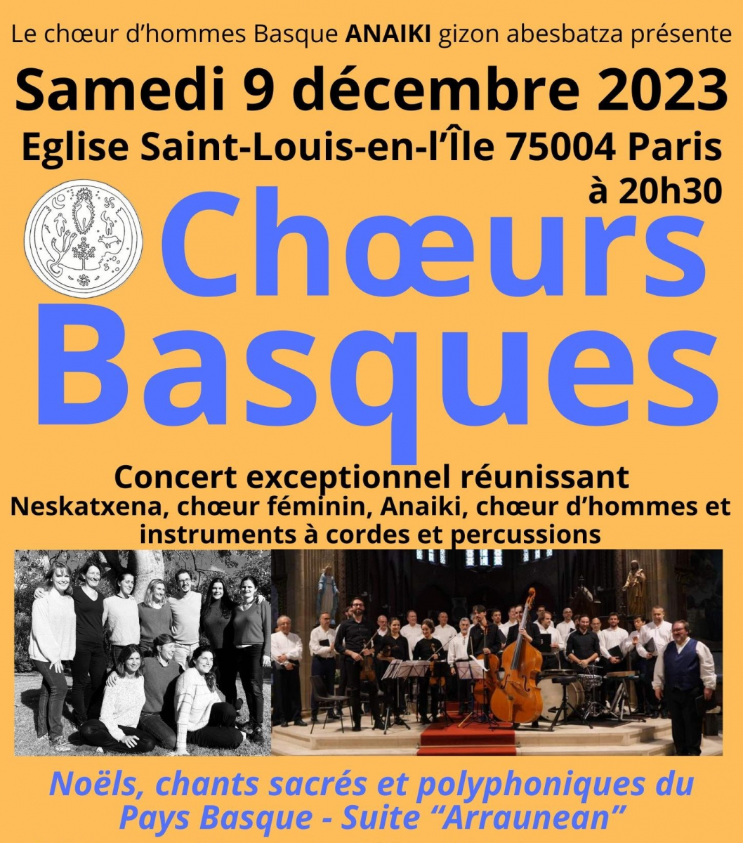 Paris : les chœurs Anaiki et Neskatxena chantent Noël à Saint-Louis-en-l’Île