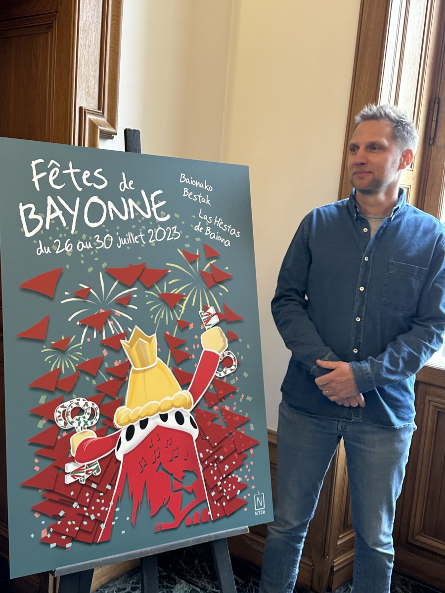 zzzL'affiche des Fêtes de Bayonne 2023 dévoilée avec son auteur l'illustrateur professionnel Régis La Joie.jfif