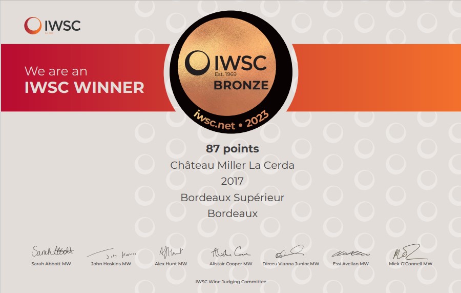 1 château Miller La Cerda 2017 médaille de bronze parmi 19.000 vins de 90 pays.jpg
