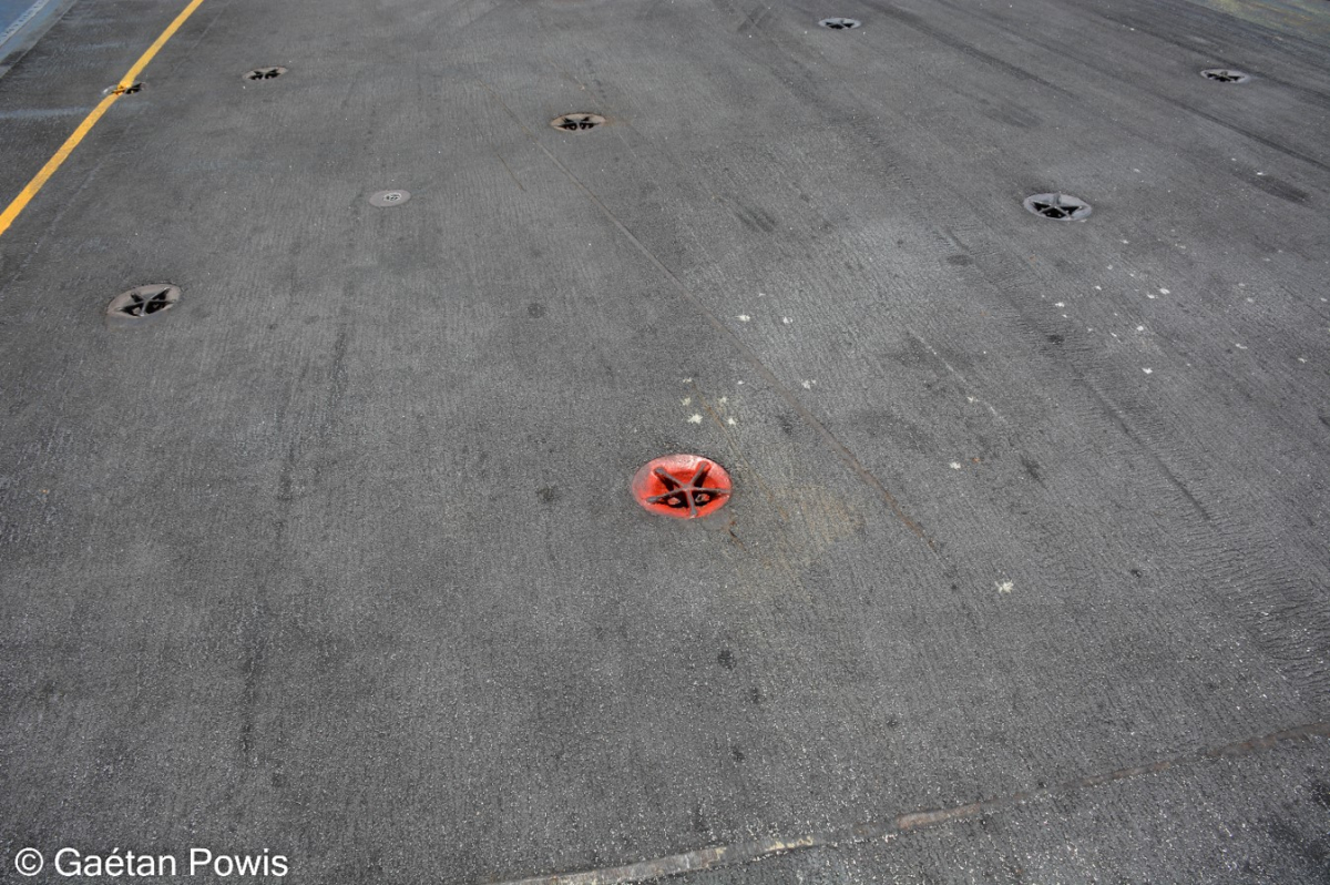 A paddeye steeped in history on the flight deck of the USS Carl Vinson.