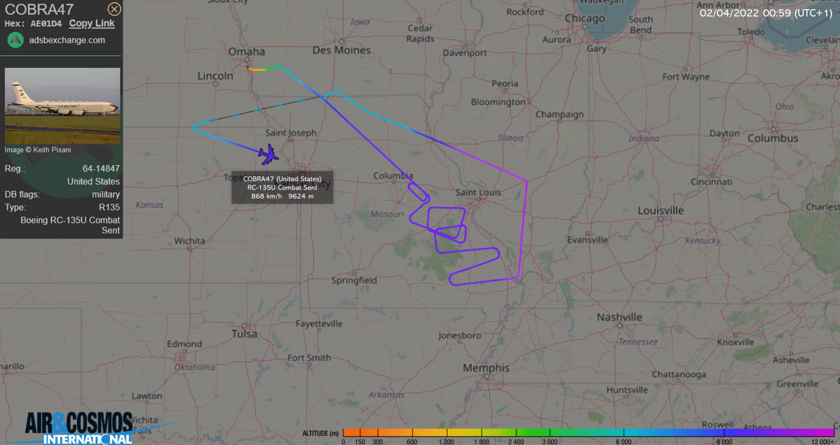 First part of the flight of the RC-135U Combat Sent.