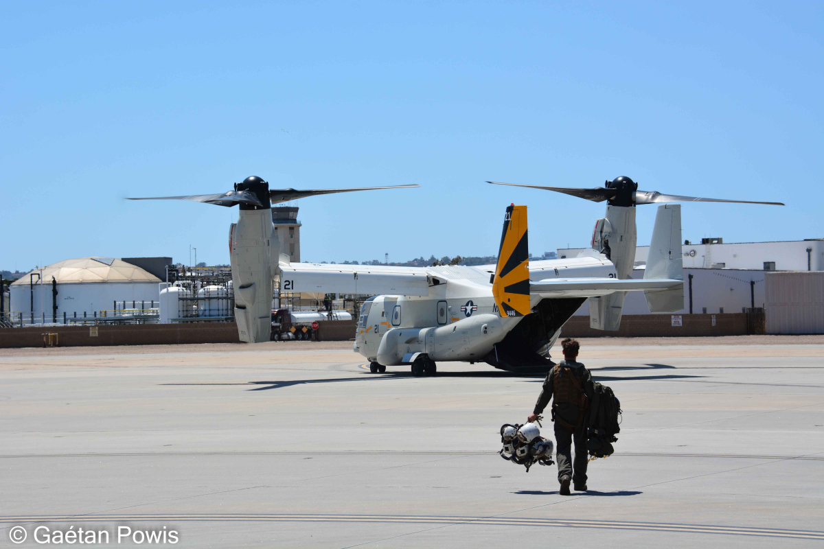 End of the return flight : CMV-22B Osprey at North Island Naval Air Station.