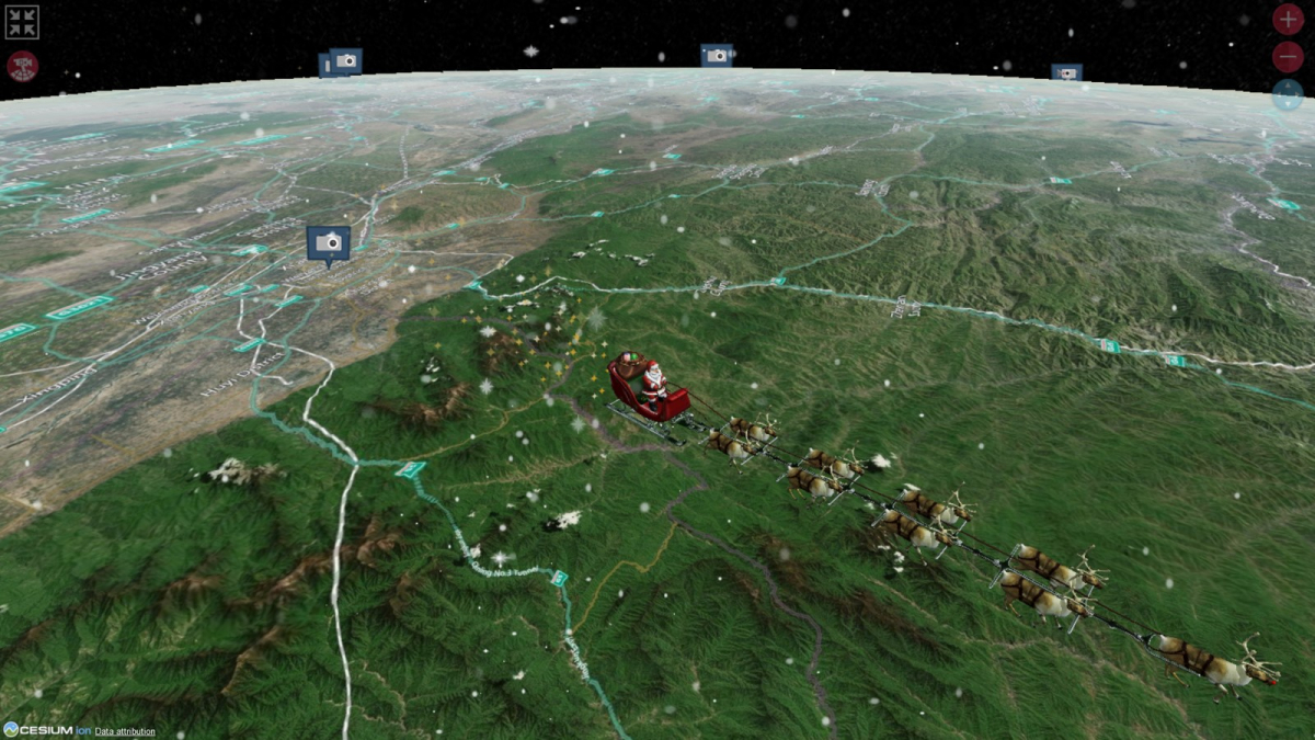 Vue rapprochée du traineau du Père Noël depuis le site internet du NORAD.