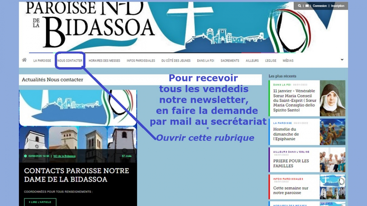 Pour vous abonner à la newsletter de Notre Dame de la Bidassoa