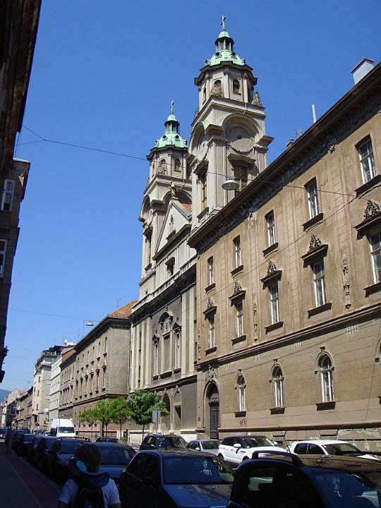 La basilique du Sacré-Cœur, la principale église jésuite de Zagreb. Néo-baroque, par l'architecte Janko Holjac, vers 1900