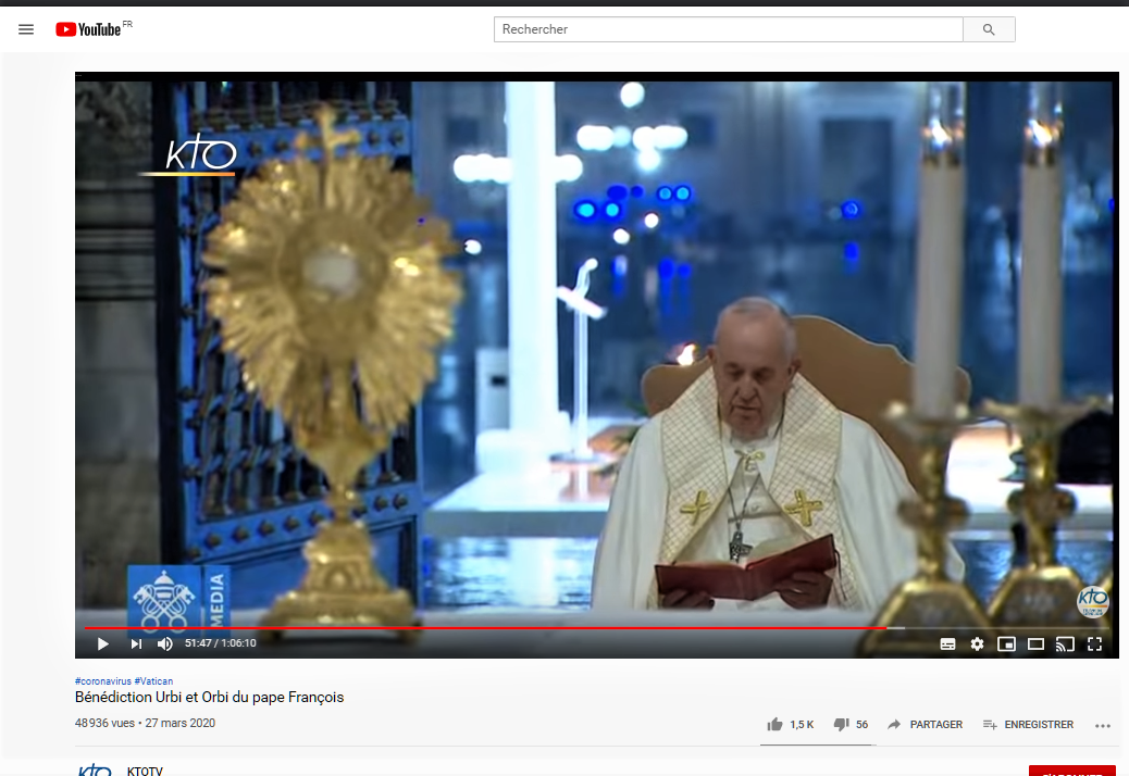 27 mars 2020 - Voir ou revoir la Bénédiction Urbi et Orbi du pape François