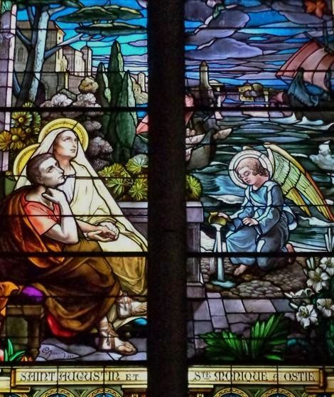 Saint Augustin et sainte Monique à Ostie - vitrail de Georges Janin, 1922 d'après le tableau de Ary Scheffer - Basilique Notre-Dame de Lourdes - Nancy