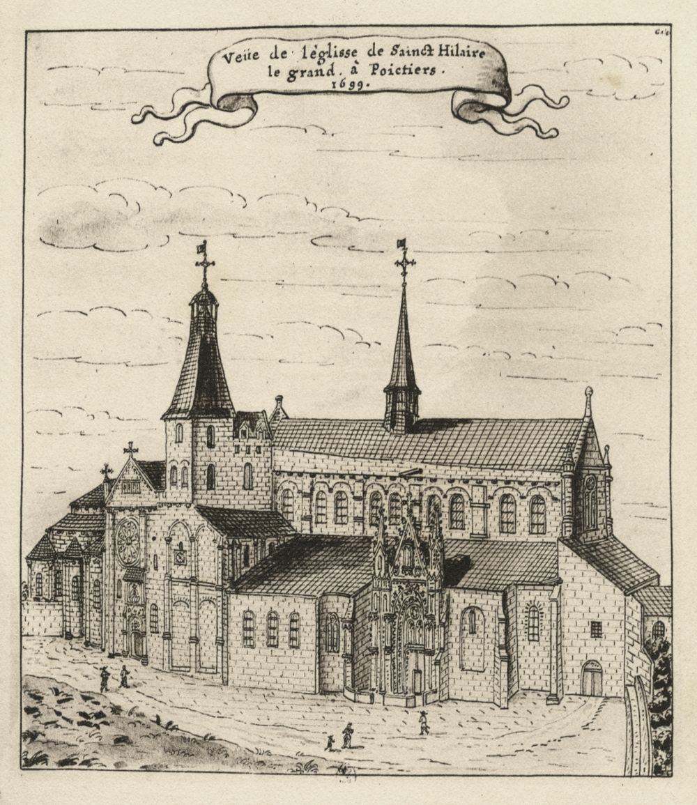 Dessein de l'église Saint Hilaire-le-grand à Poitiers à la fin du 17e siècle par L.Boudan, conservé à la Bibliothèque nationale de France