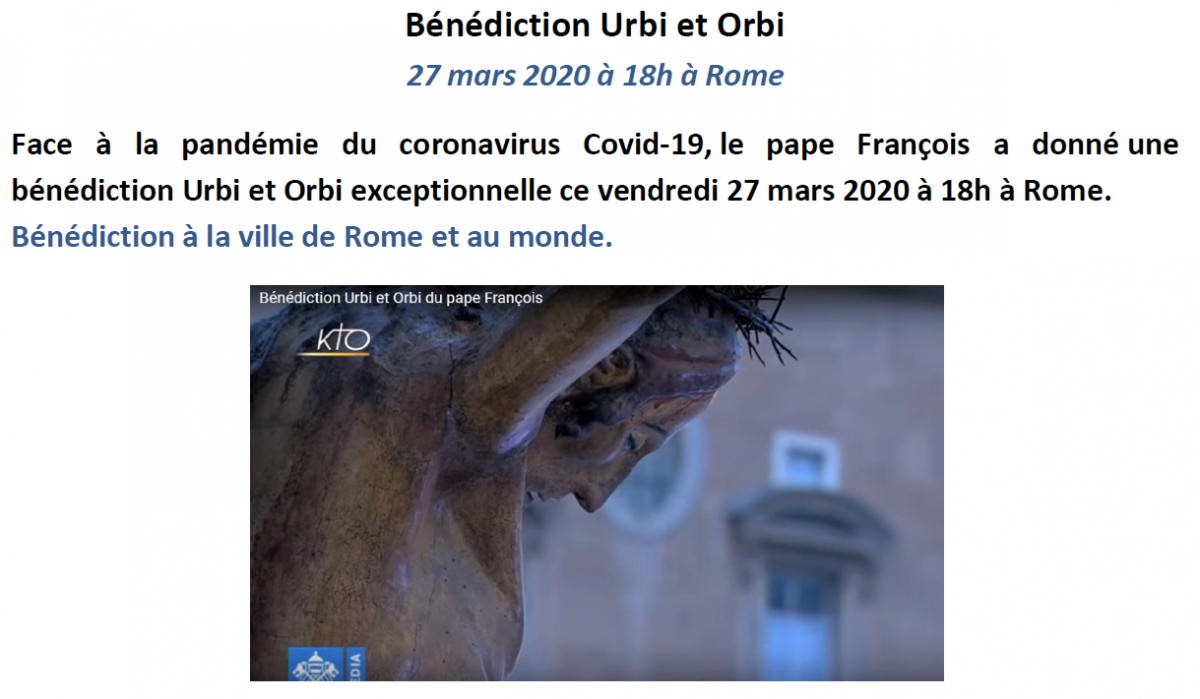 En français, tous les textes de la Bénédiction Urbi et Orbi du pape François du 27 mars 2020