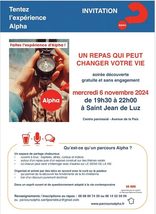 Croyant ou pas ; Recommençant ; En questionnement ?... Le Parcours Alpha est pour toi !