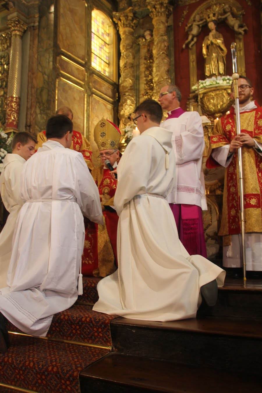 Après avoir déclarer leur intention de recevoir librement ce ministère de l'Eglise, les ordinands placent leur mains jointes dans celle de l'évêque en signe d'obéissance